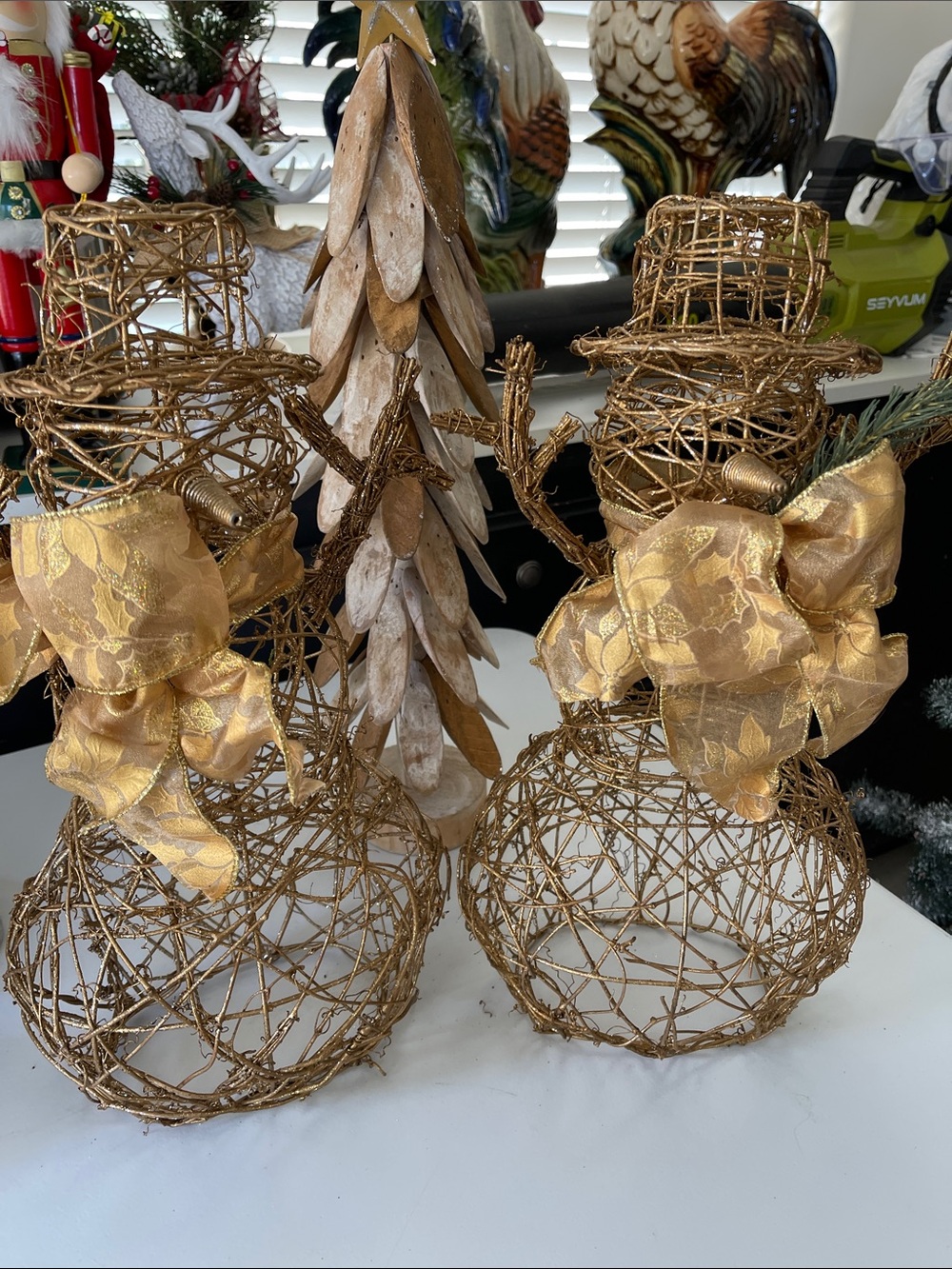 Gold Wire Reindeer Holiday Decor with Gold Ribbon